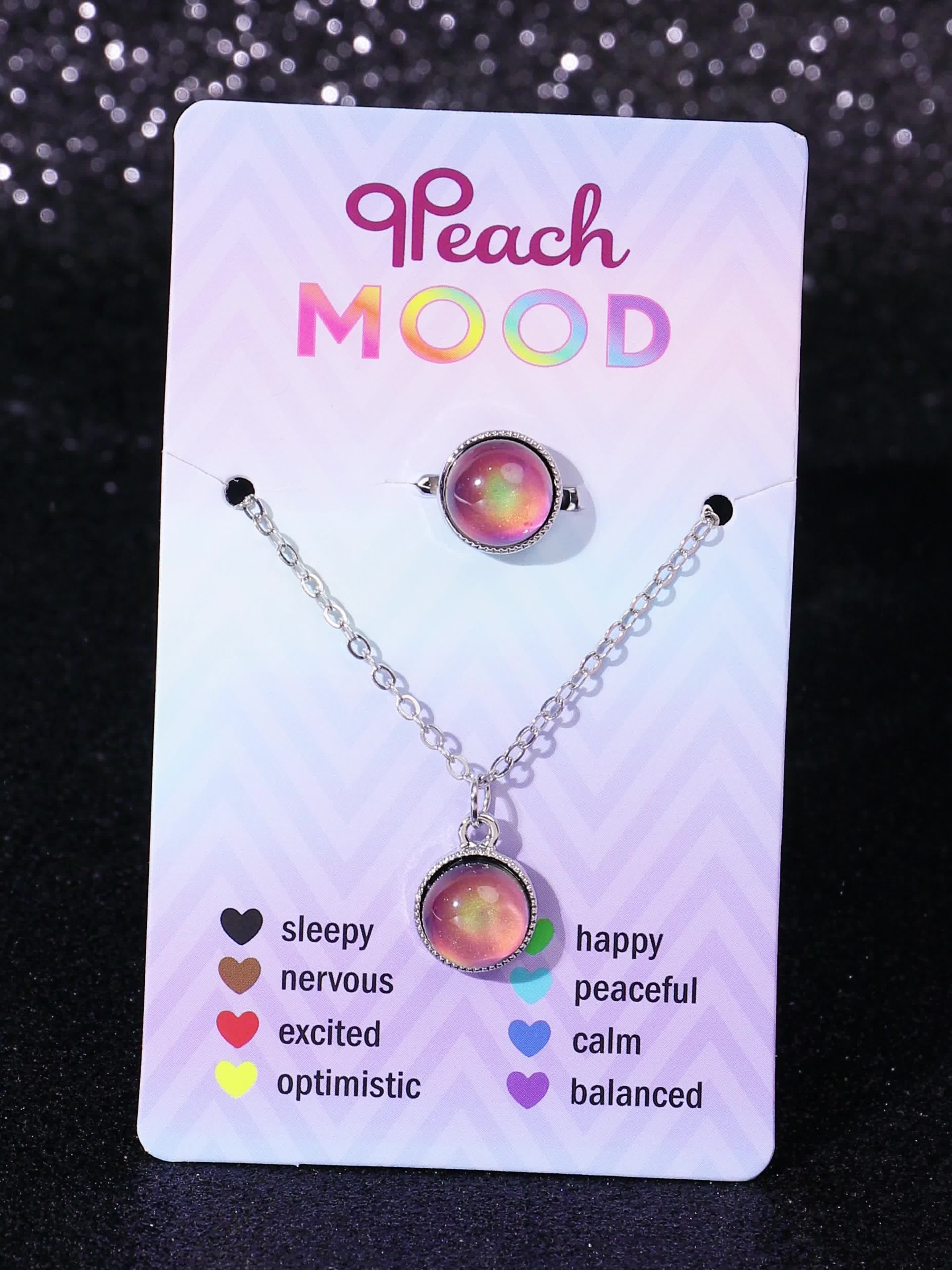 2pc Thermochromic Heart Pendant Necklace and Ring Set